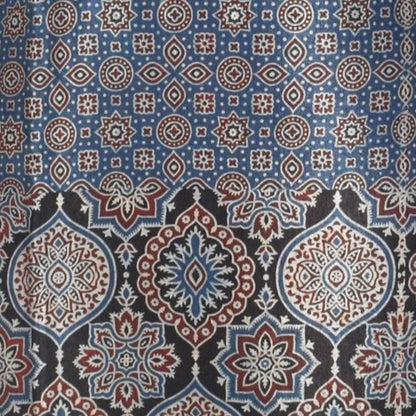 Ajrakh Mashru Silk Natural Dye Screen Print Hand Printed Unstitched Kurta Fabric  3.00 Mtr  Length  -  SKU : AI11801O
