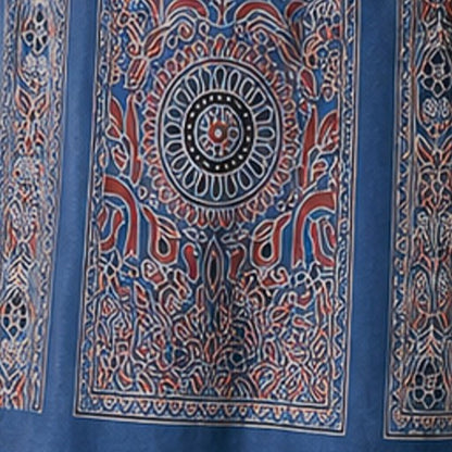 Ajrakh Mashru Silk Natural Dye Screen Print Hand Printed Unstitched Kurta Fabric  2.50 Mtr  Length  -  SKU : AI29401B