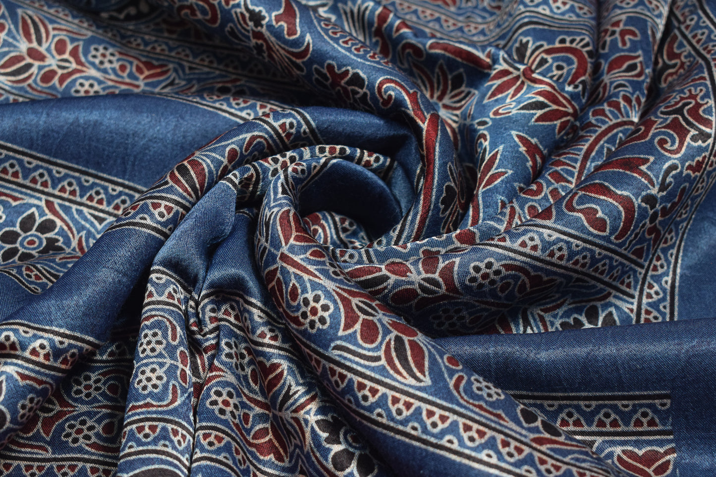 Ajrakh Mashru Silk Natural Dye Screen Print Hand Printed Unstitched Kurta Fabric  3.00 Mtr  Length  -  SKU : AI29402B
