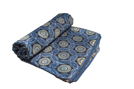 Ajrakh Mashru Silk Natural Dye Screen Print Hand Printed Unstitched Kurta Fabric  2.50 Mtr  Length  -  SKU : AI02503D