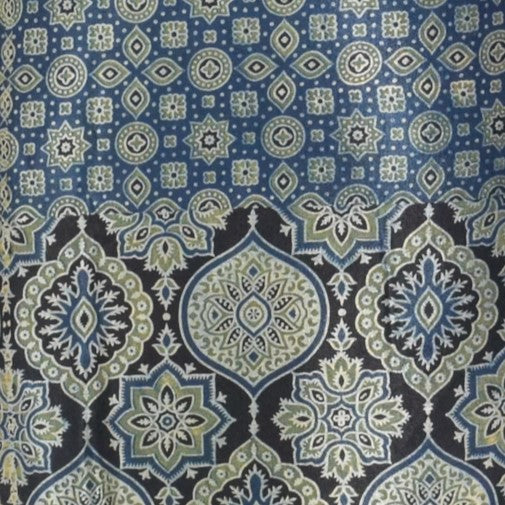 Ajrakh Mashru Silk Natural Dye Screen Print Hand Printed Unstitched Kurta Fabric  3.00 Mtr  Length  -  SKU : AI11801E