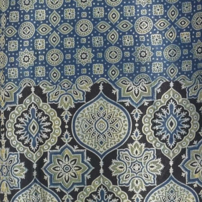 Ajrakh Mashru Silk Natural Dye Screen Print Hand Printed Unstitched Kurta Fabric  3.00 Mtr  Length  -  SKU : AI11801E