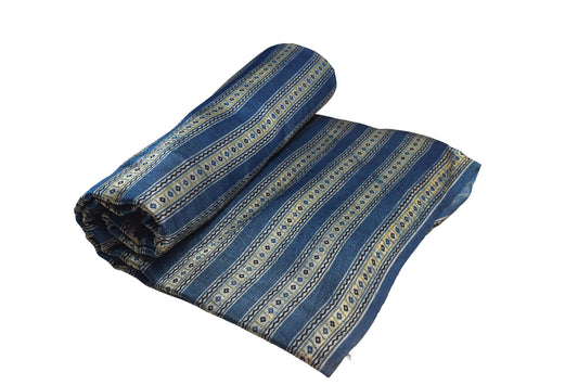 Ajrakh Mashru Silk Natural Dye Screen Print Hand Printed Unstitched Kurta Fabric  3.00 Mtr  Length  -  SKU : AI11801P