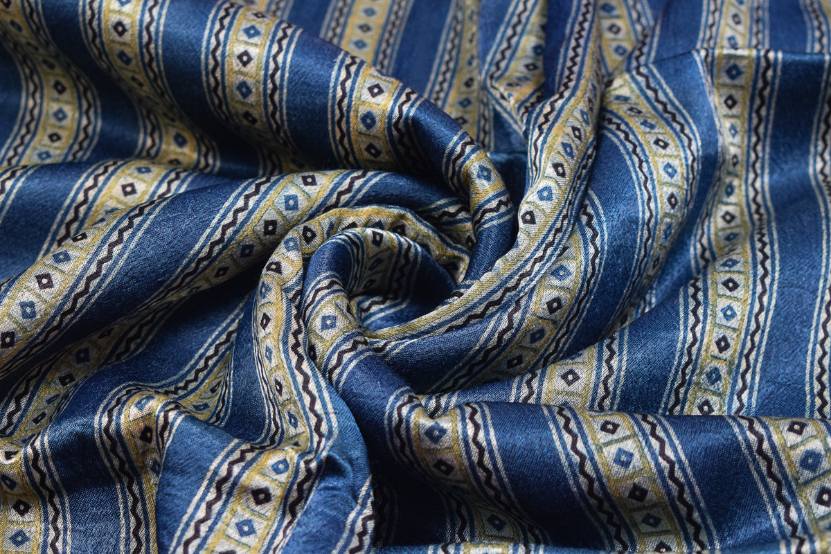 Ajrakh Mashru Silk Natural Dye Screen Print Hand Printed Unstitched Kurta Fabric  3.00 Mtr  Length  -  SKU : AI11801P