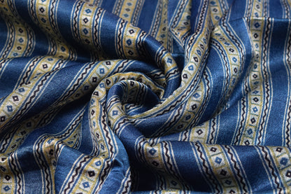 Ajrakh Mashru Silk Natural Dye Screen Print Hand Printed Unstitched Kurta Fabric  3.00 Mtr  Length  -  SKU : AI11801P