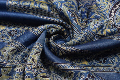 Ajrakh Mashru Silk Natural Dye Screen Print Hand Printed Unstitched Kurta Fabric  3.00 Mtr  Length  -  SKU : AI29402D