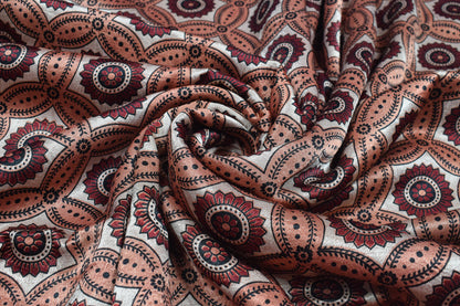 Ajrakh Mashru Silk Natural Dye Screen Print Hand Printed Unstitched Kurta Fabric  2.50 Mtr  Length  -  SKU : AI02503F