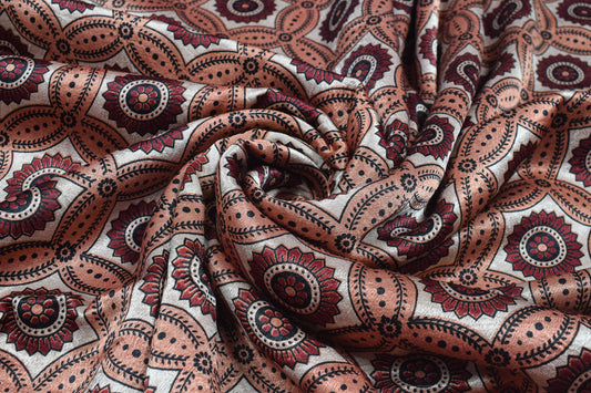 Ajrakh Mashru Silk Natural Dye Screen Print Hand Printed Unstitched Kurta Fabric  3.00 Mtr  Length  -  SKU : AI02504F
