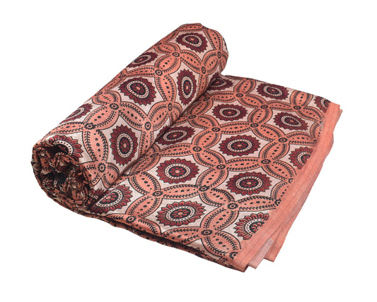 Ajrakh Mashru Silk Natural Dye Screen Print Hand Printed Unstitched Kurta Fabric  3.00 Mtr  Length  -  SKU : AI02504F