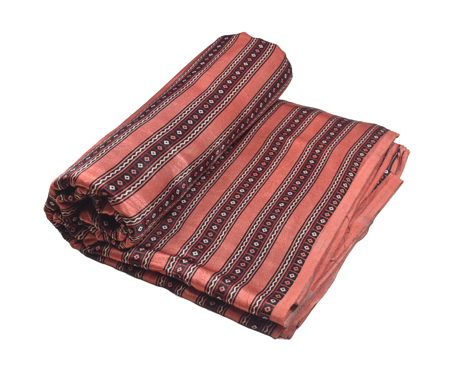 Ajrakh Mashru Silk Natural Dye Screen Print Hand Printed Unstitched Kurta Fabric  2.00 Mtr  Length  -  SKU : AI11801J