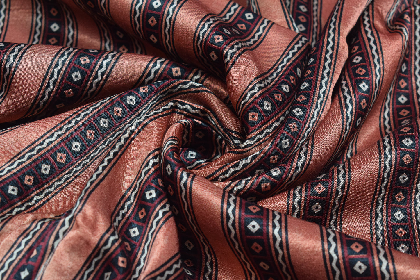 Ajrakh Mashru Silk Natural Dye Screen Print Hand Printed Unstitched Kurta Fabric  2.00 Mtr  Length  -  SKU : AI11801J