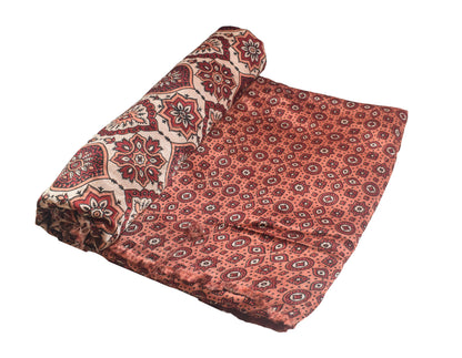 Ajrakh Mashru Silk Natural Dye Screen Print Hand Printed Unstitched Kurta Fabric  3.00 Mtr  Length  -  SKU : AI11801K