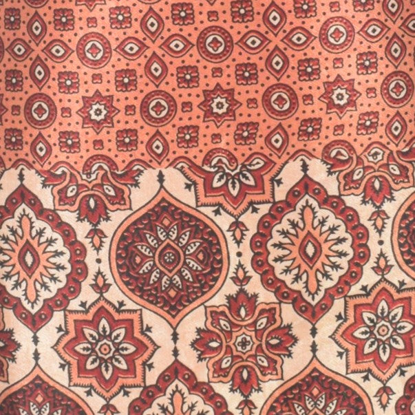 Ajrakh Mashru Silk Natural Dye Screen Print Hand Printed Unstitched Kurta Fabric  3.00 Mtr  Length  -  SKU : AI11801K