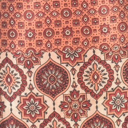 Ajrakh Mashru Silk Natural Dye Screen Print Hand Printed Unstitched Kurta Fabric  3.00 Mtr  Length  -  SKU : AI11801K