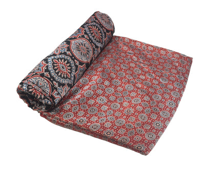 Ajrakh Mashru Silk Natural Dye Screen Print Hand Printed Unstitched Kurta Fabric  3.00 Mtr  Length  -  SKU : AI11801H