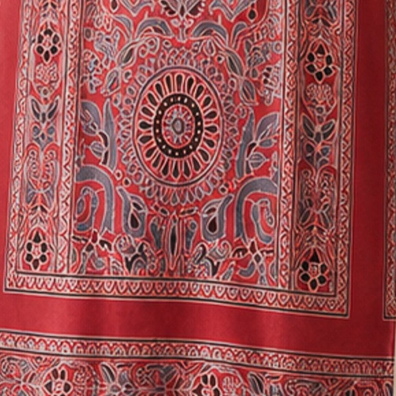 Ajrakh Mashru Silk Natural Dye Screen Print Hand Printed Unstitched Kurta Fabric  3.00 Mtr  Length  -  SKU : AI29402A
