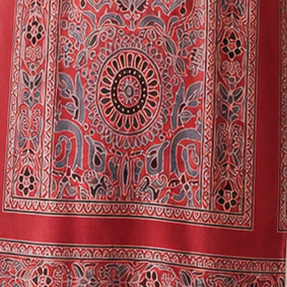 Ajrakh Mashru Silk Natural Dye Screen Print Hand Printed Unstitched Kurta Fabric  3.00 Mtr  Length  -  SKU : AI29402A