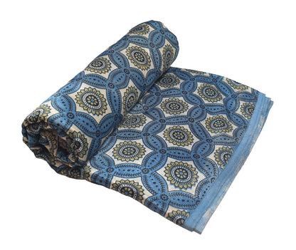 Ajrakh Mashru Silk Natural Dye Screen Print Hand Printed Unstitched Kurta Fabric  2.50 Mtr  Length  -  SKU : AI02503H