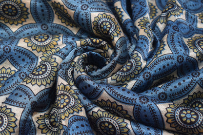 Ajrakh Mashru Silk Natural Dye Screen Print Hand Printed Unstitched Kurta Fabric  3.00 Mtr  Length  -  SKU : AI02504H