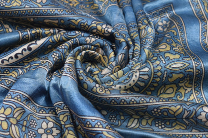 Ajrakh Mashru Silk Natural Dye Screen Print Hand Printed Unstitched Kurta Fabric  3.00 Mtr  Length  -  SKU : AI29402O