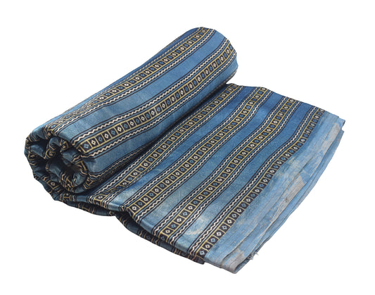 Ajrakh Mashru Silk Natural Dye Screen Print Hand Printed Unstitched Kurta Fabric  3.00 Mtr  Length  -  SKU : AI11801I
