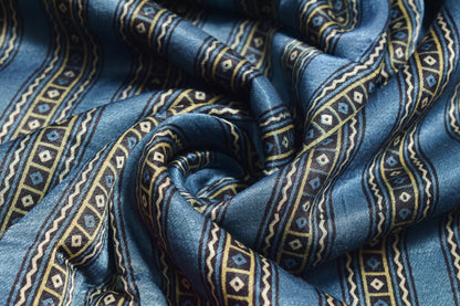 Ajrakh Mashru Silk Natural Dye Screen Print Hand Printed Unstitched Kurta Fabric  3.00 Mtr  Length  -  SKU : AI11801I