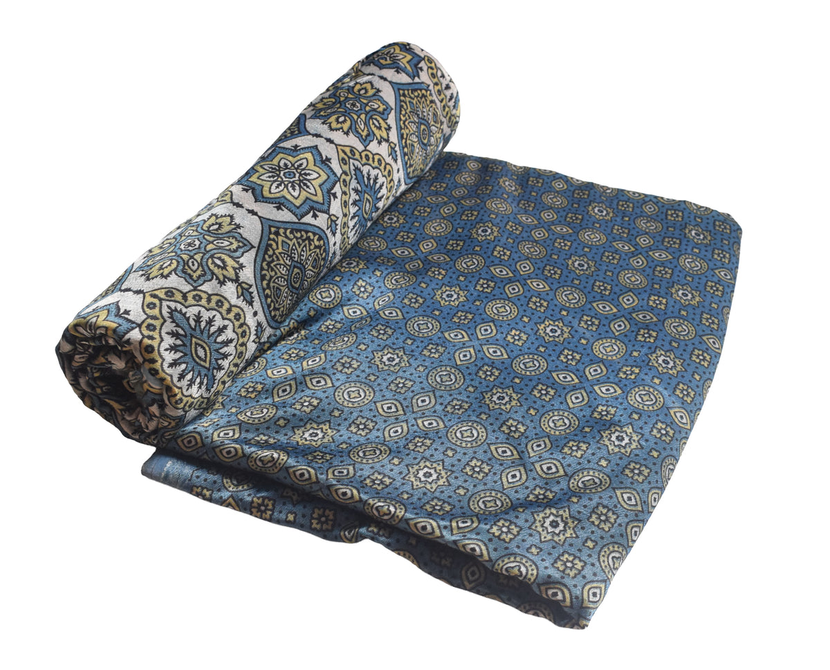 Ajrakh Mashru Silk Natural Dye Screen Print Hand Printed Unstitched Kurta Fabric  3.00 Mtr  Length  -  SKU : AI11801Q