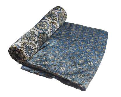 Ajrakh Mashru Silk Natural Dye Screen Print Hand Printed Unstitched Kurta Fabric  3.00 Mtr  Length  -  SKU : AI11801Q