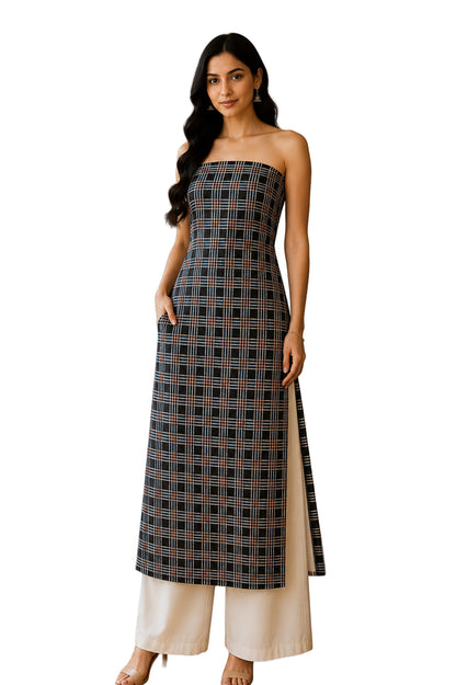 Ajrakh Modal Silk Natural Dye Hand Block Print Unstitched Kurta Fabric  Mtr Length  2.5 Mtr  Length  -  SKU : AI06401V