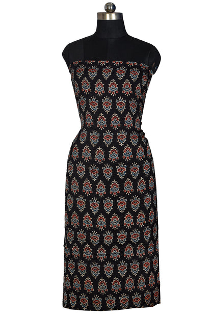 Ajrakh Modal Silk Natural Dye Hand Block Print Unstitched Kurta Fabric  Mtr Length  3 Mtr  Length  -  SKU : AI06402F