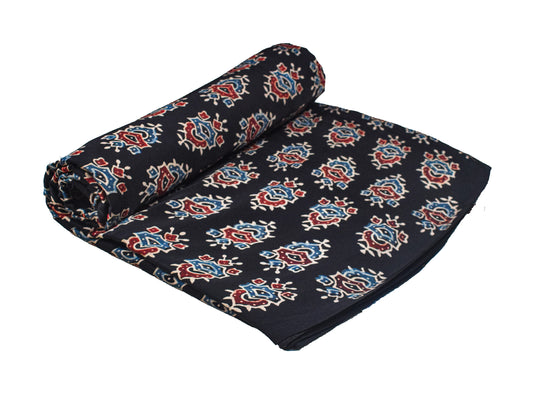 Ajrakh Modal Silk Natural Dye Hand Block Print Unstitched Kurta Fabric  Mtr Length  3 Mtr  Length  -  SKU : AI06402F