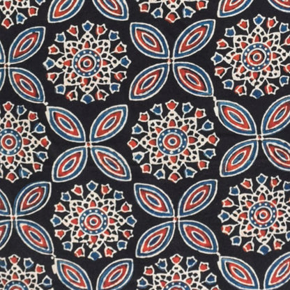 Ajrakh Modal Silk Natural Dye Hand Block Print Unstitched Kurta Fabric  Mtr Length  2.5 Mtr  Length  -  SKU : AI0640AD