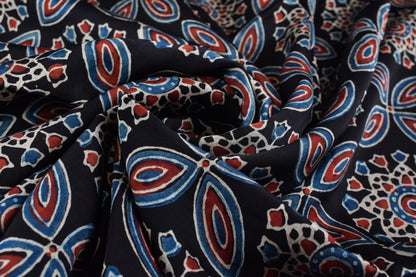 Ajrakh Modal Silk Natural Dye Hand Block Print Unstitched Kurta Fabric  Mtr Length  3 Mtr  Length  -  SKU : AI0640BD