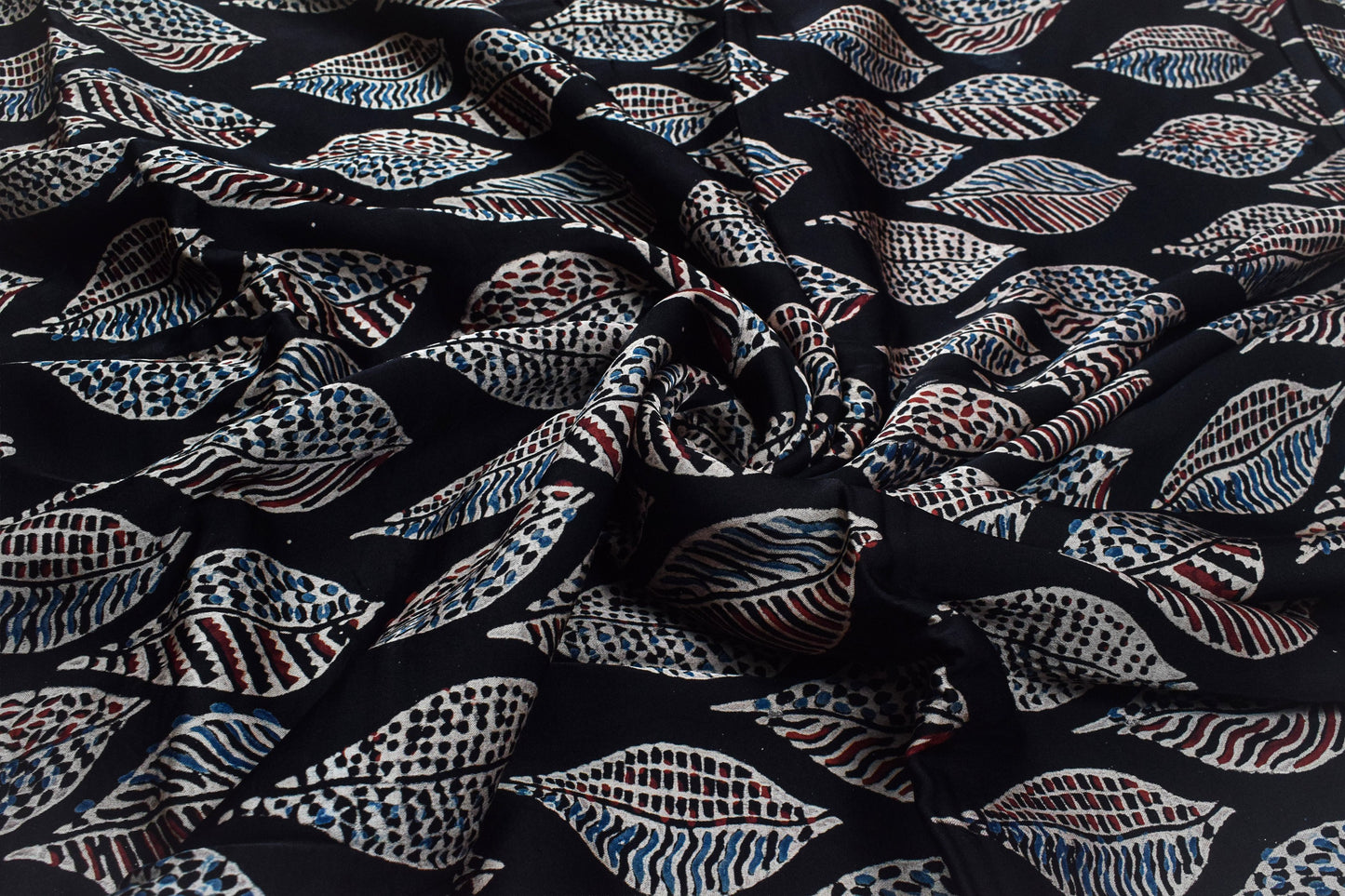 Ajrakh Modal Silk Natural Dye Hand Block Print Unstitched Kurta Fabric  2.50 Mtr Length   -  SKU : AI17101X