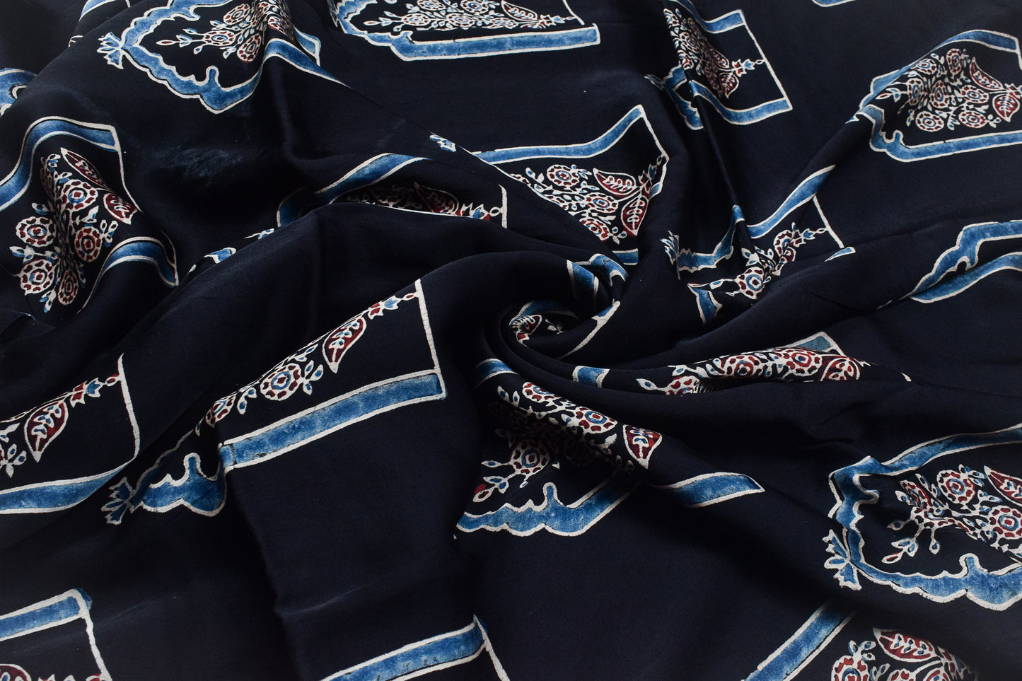 Ajrakh Modal Silk Natural Dye Hand Block Print Unstitched Kurta Fabric  2.50 Mtr Length   -  SKU : AI1710AF
