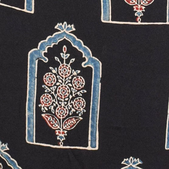 Ajrakh Modal Silk Natural Dye Hand Block Print Unstitched Kurta Fabric  2.50 Mtr Length   -  SKU : AI1710AF