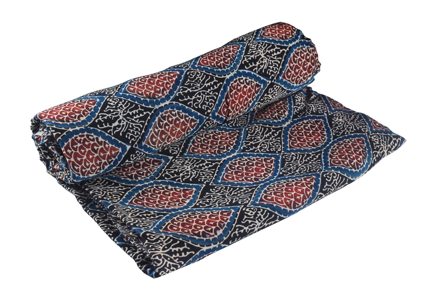 Ajrakh Modal Silk Natural Dye Hand Block Print Unstitched Kurta Fabric   2.5 Mtr  Length  -  SKU : AI22501K