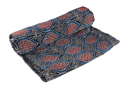Ajrakh Modal Silk Natural Dye Hand Block Print Unstitched Kurta Fabric   2.5 Mtr  Length  -  SKU : AI22501K