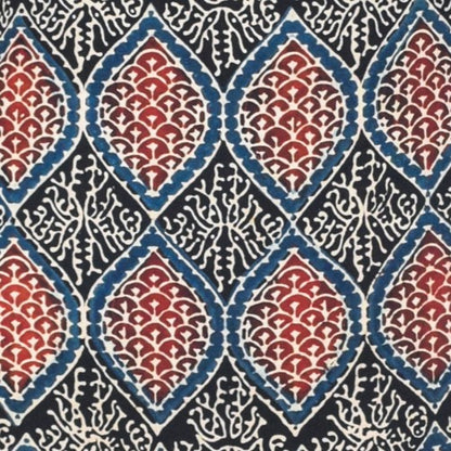 Ajrakh Modal Silk Natural Dye Hand Block Print Unstitched Kurta Fabric   2.5 Mtr  Length  -  SKU : AI22501K