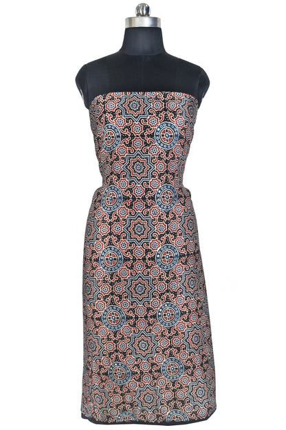 Ajrakh Modal Silk Natural Dye Hand Block Print Unstitched Kurta Fabric   3 Mtr  Length  -  SKU : AI22502P