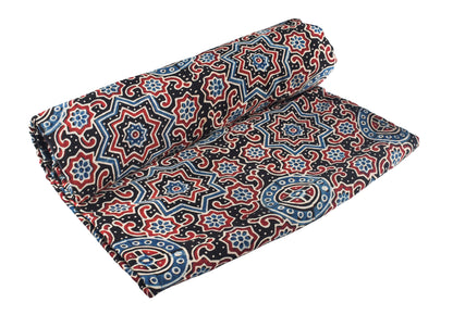 Ajrakh Modal Silk Natural Dye Hand Block Print Unstitched Kurta Fabric   3 Mtr  Length  -  SKU : AI22502P