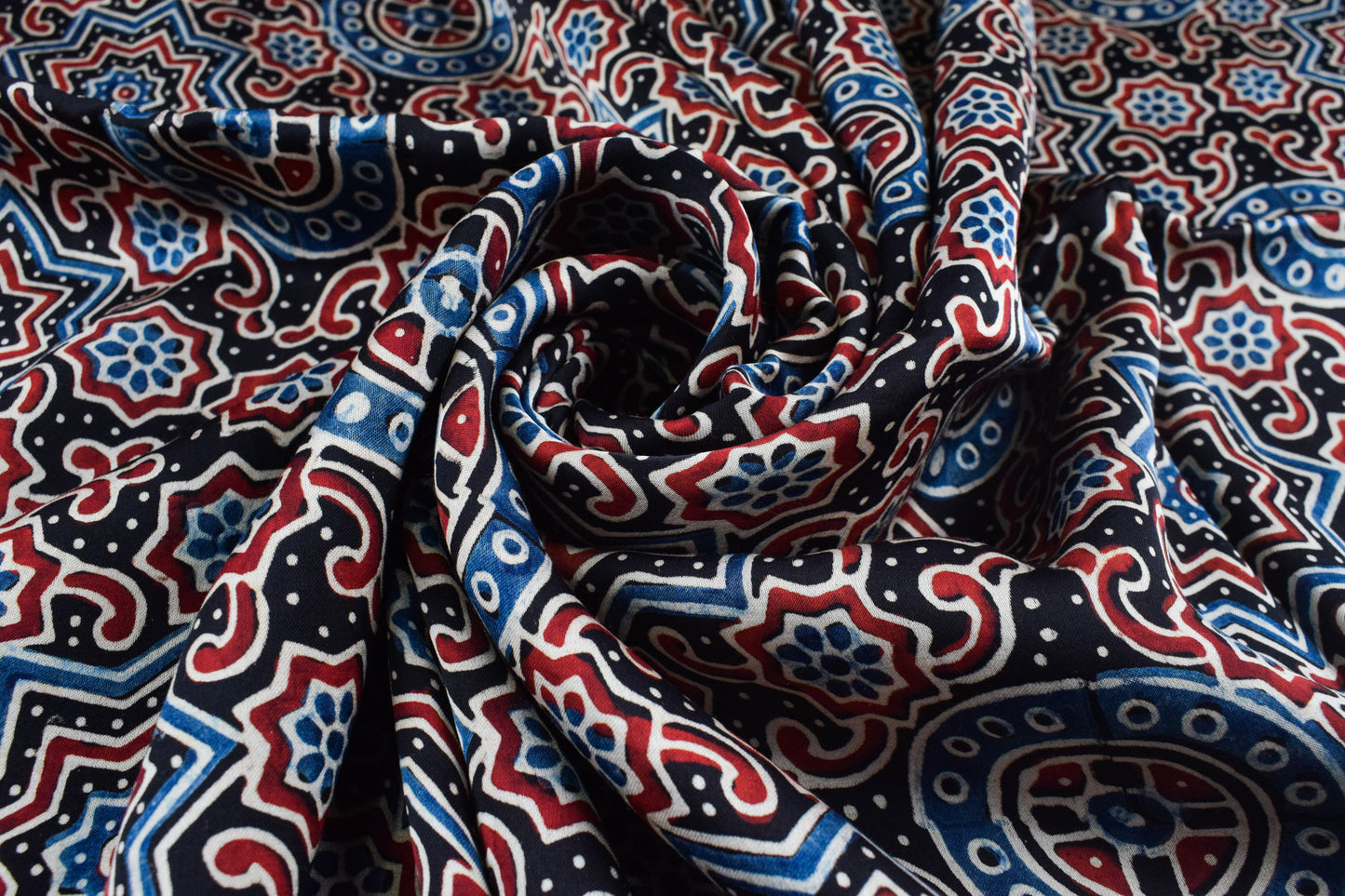 Ajrakh Modal Silk Natural Dye Hand Block Print Unstitched Kurta Fabric   3 Mtr  Length  -  SKU : AI22502P