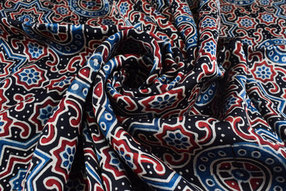 Ajrakh Modal Silk Natural Dye Hand Block Print Unstitched Kurta Fabric   3 Mtr  Length  -  SKU : AI22502P