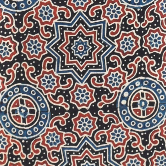 Ajrakh Modal Silk Natural Dye Hand Block Print Unstitched Kurta Fabric   3 Mtr  Length  -  SKU : AI22502P