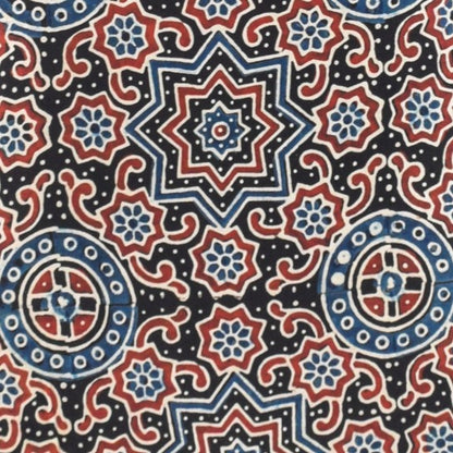 Ajrakh Modal Silk Natural Dye Hand Block Print Unstitched Kurta Fabric   3 Mtr  Length  -  SKU : AI22502P
