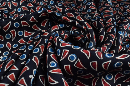 Ajrakh Modal Silk Natural Dye Hand Block Print Unstitched Kurta Fabric   3 Mtr  Length  -  SKU : AI2250BP