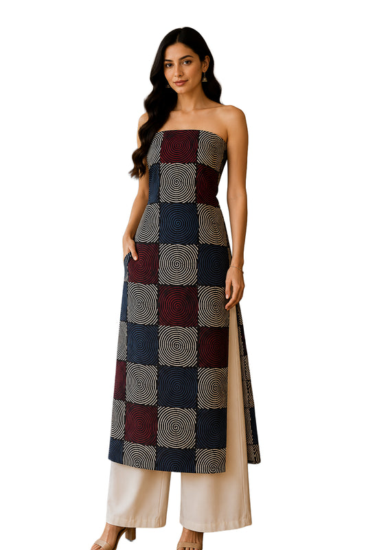Ajrakh Modal Silk Natural Dye Hand Block Print Unstitched Kurta Fabric  Mtr Length  3 Mtr  Length  -  SKU : AI26903A