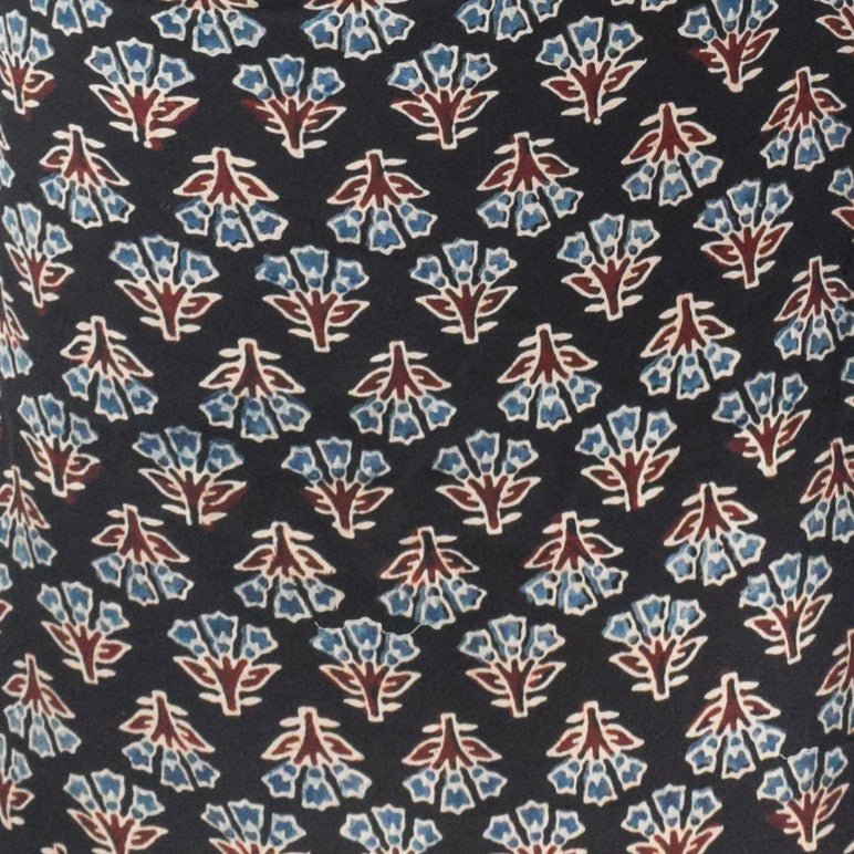 Ajrakh Modal Silk Natural Dye Hand Block Print Unstitched Kurta Fabric  2.50 Mtr Length   -  SKU : AI30101A