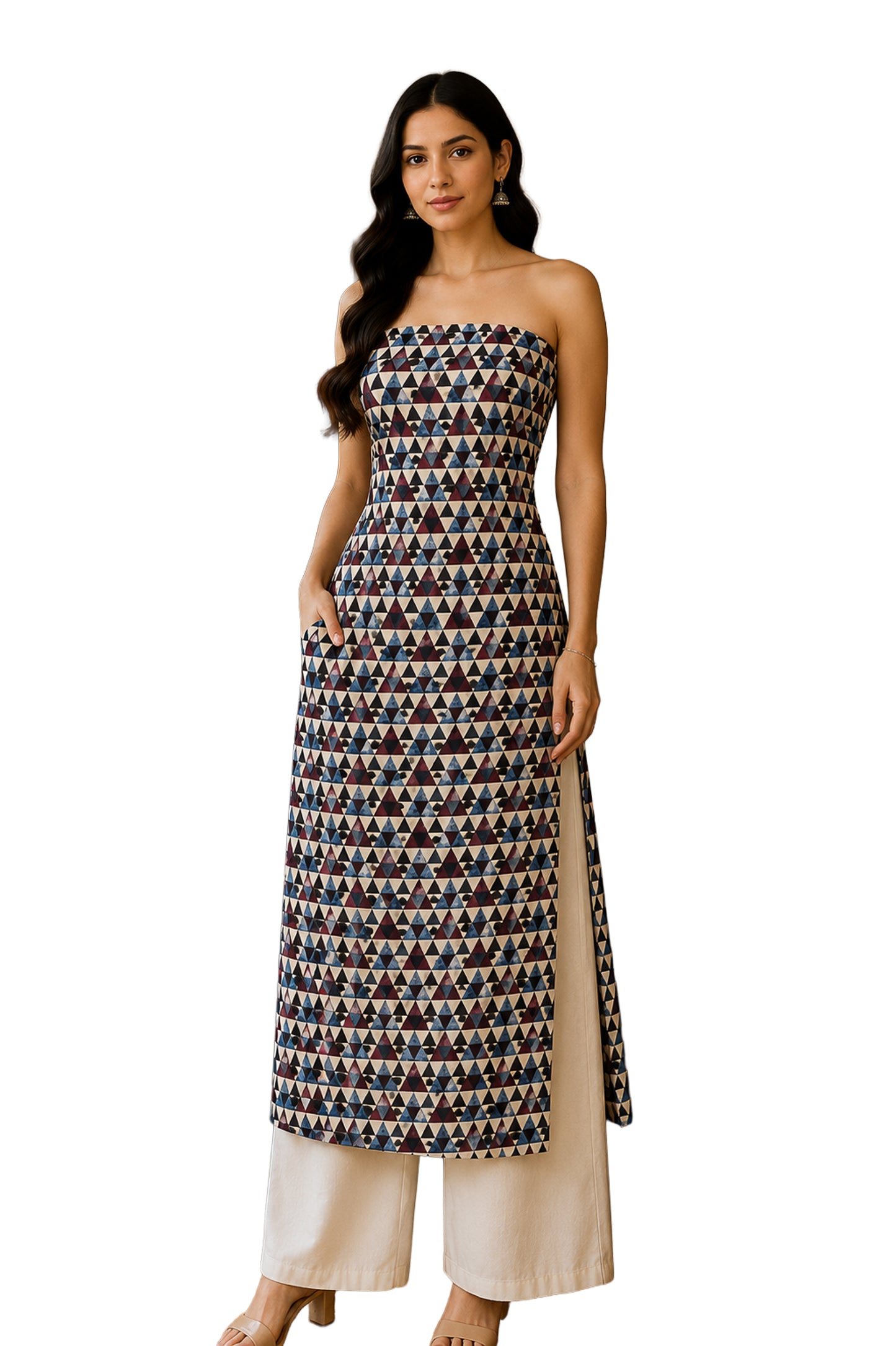 Ajrakh Modal Silk Natural Dye Hand Block Print Unstitched Kurta Fabric  2.50 Mtr Length   -  SKU : AI30101I