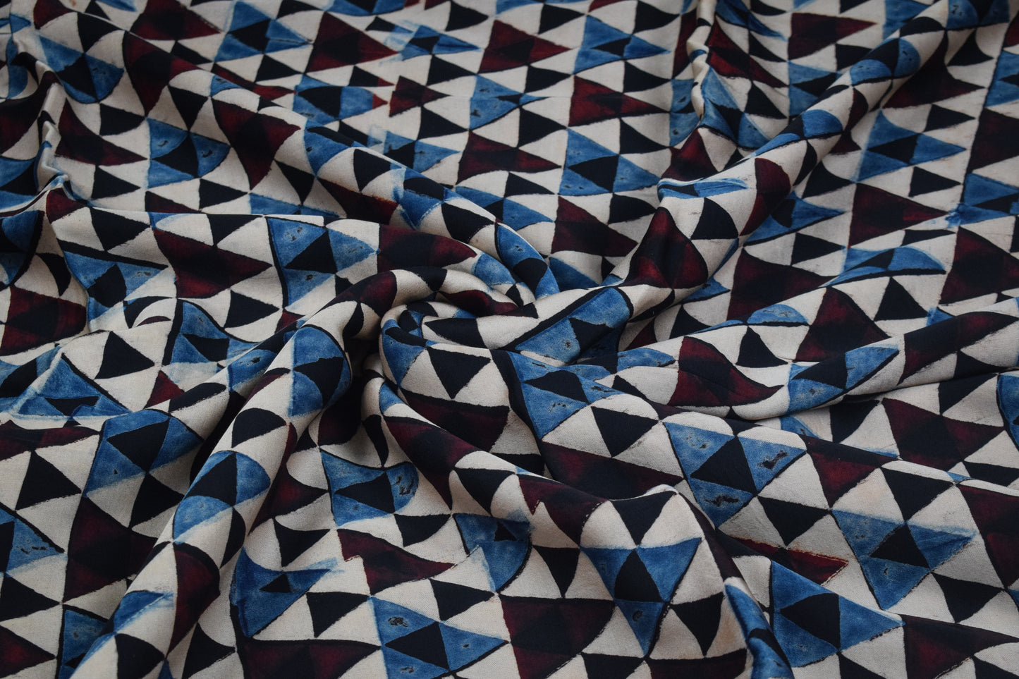 Ajrakh Modal Silk Natural Dye Hand Block Print Unstitched Kurta Fabric  2.50 Mtr Length   -  SKU : AI30101I